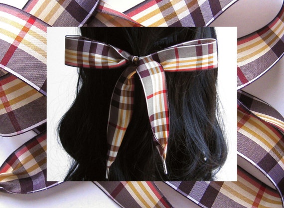 Hair Ribbons, Brown Plaid Hair Ribbons - Hair Accessories, Girl's Hair Ribbons, Women's Hair Ribbons, Hair Ties, "The Designer Touch"