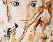 Woman Portrait Watercolor Painting Art Print, Amber Woman Fantasy Watercolour Art Woman Portrait Watercolor Painting Art Print, Amber Woman Fantasy Watercolour Art