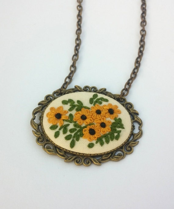 Sunflower Necklace, Yellow Flower Boho Necklace, Fabric Jewelry, Unique Gift for Mom