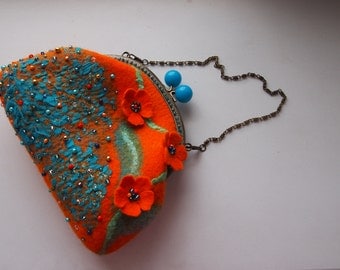 Felted wool purse-Felted wool bag-Felt bag-Felted purse-Felt handbag-Wool clutch-clutch bag Orange-Pumpkin