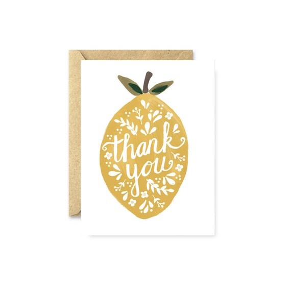 Lemon Thank You Card Lemon Greeting Card with Hand by augustandoak