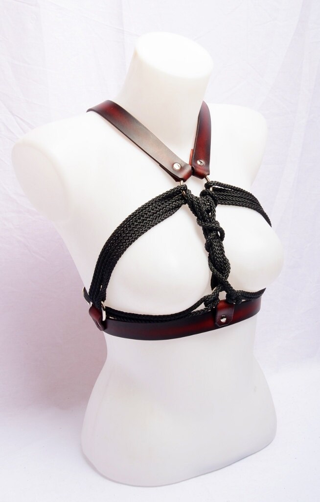 BDSM Breast Binder Bondage Harness Rope and Leather Breast