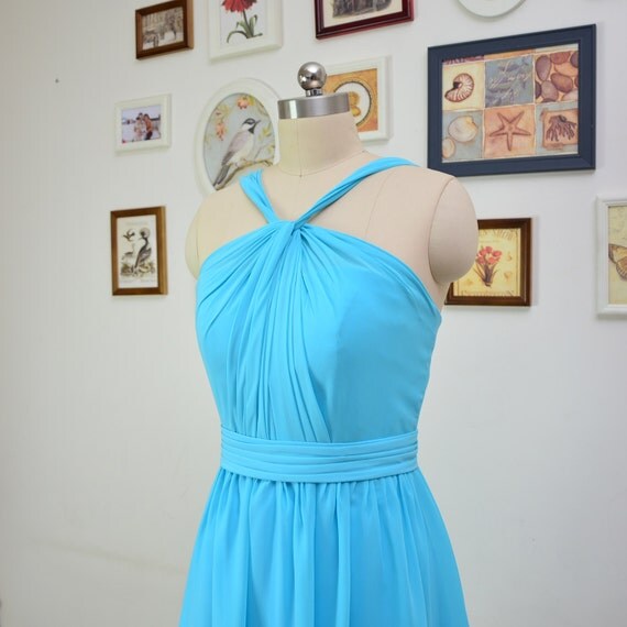 Short Pool Blue Bridesmaid Dresses Halter by StarCustomDress