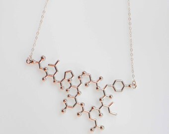 Oxytocin Molecule Silver or Gold Necklace, Chemistry Geek Jewelry, Bonding Molecule, Oxytocin Pendant Bio-Chemistry Love Hormone