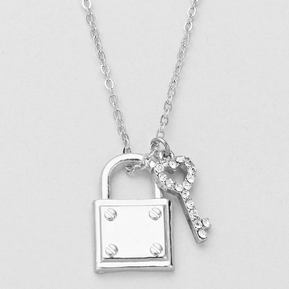 Lock and Key Necklace Silver tone Key by BlueMoonBoutiqueKY