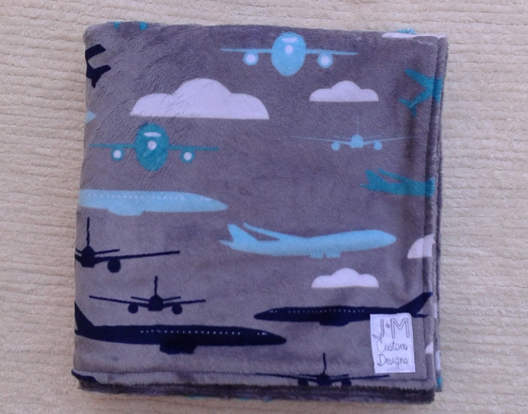 AIRPLANE minky Baby Blanket AVAILABLE NOW super by JMCustomDesign