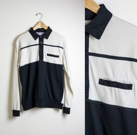 t-shirt logo vintage two-toned 90s / SWINGER shirt black cream tone / two SHIRT henley and /