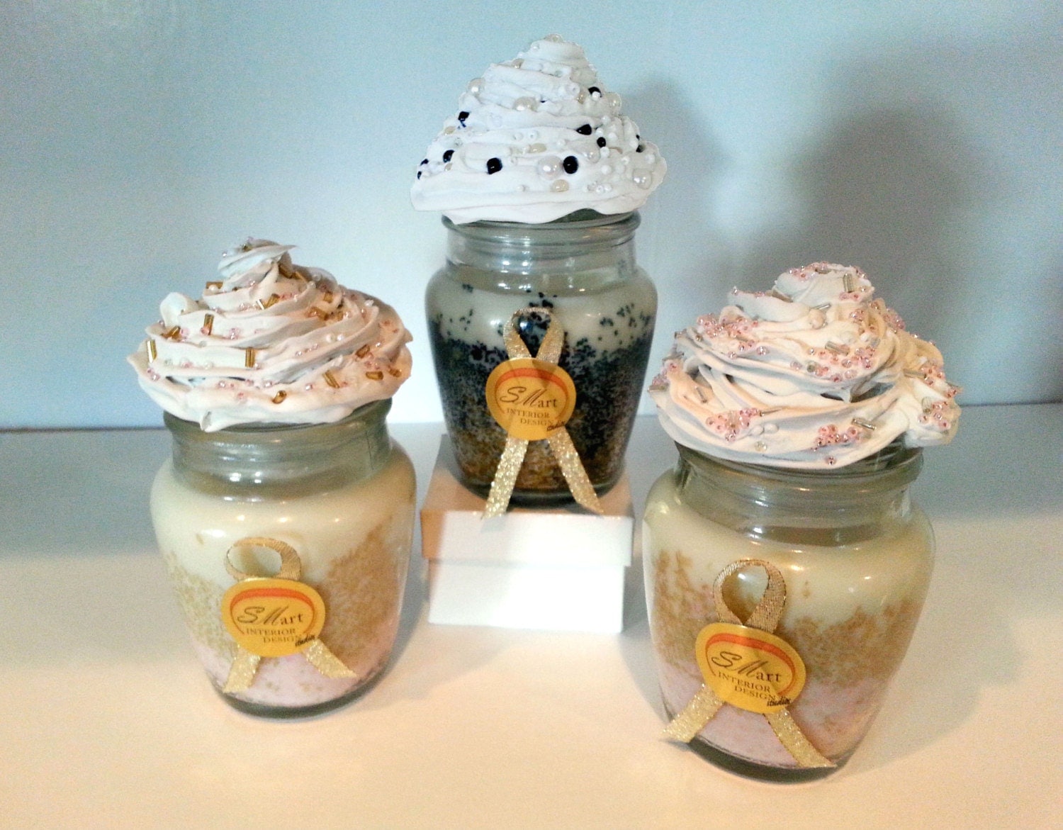 Handmade Cupcake Scented Soy Candles Pink and Gold Pink