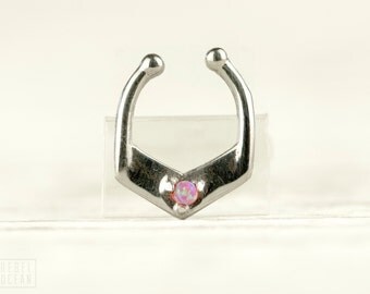 Septum Ring Nose Ring Septum Jewelry Body Pink Opal Stone Piercing Sterling Silver Indian Style 14g 16g - SE029F SS OP08