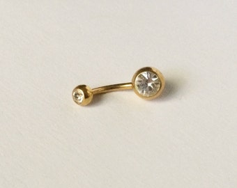 Gold Clear Double Gem Navel Piercing 14 Gauge (BPC-25),Belly Ring,Body Jewelry,316L Surgical Steel,Belly Button Ring,Gold Belly Piercing
