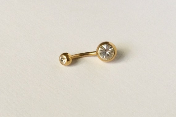 Gold Clear Double Gem Navel Piercing 14 Gauge BPC-25Belly