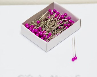 Fuchsia pearl 144pc corsage pins hot pink boutonniere 2 inch long magenta bouquet jewels bulk pack millinery or floral pin prom weddings