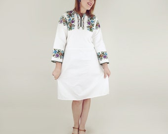 Turkish Vintage Hand Embroidered Cotton Dress L
