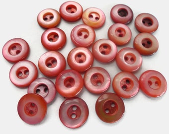 Coral Mother of Pearl Vintage Buttons - 8 Two Hole Sew Through Baby Buttons