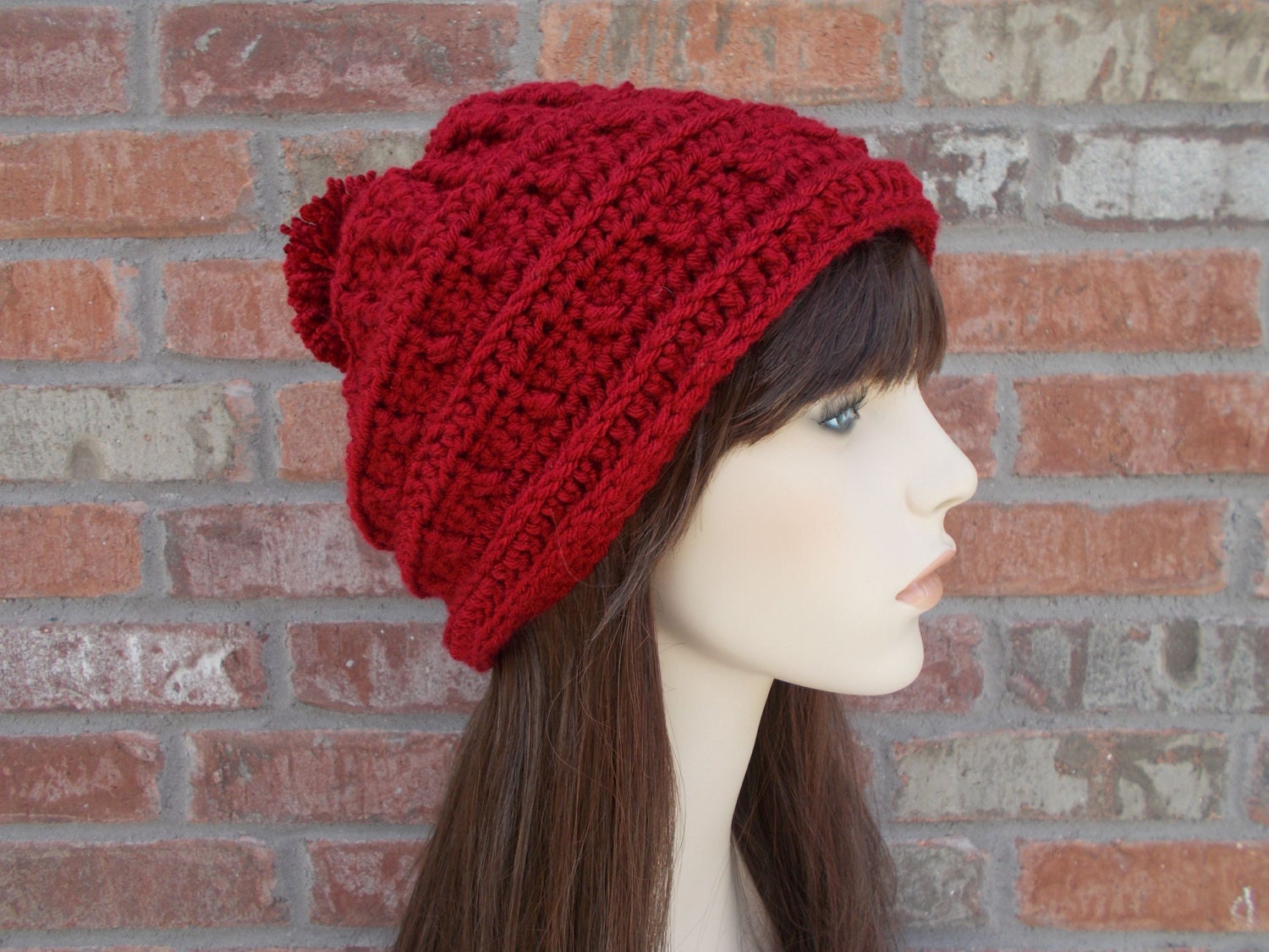 Red Slouchy Beanie Deep Red Hat Slouch Beanie Hat with Pom