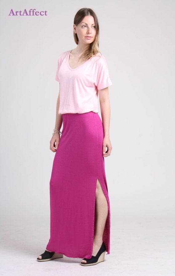 V Neck Side Slit Maxi Dress Light Pink and Purple by artaffect