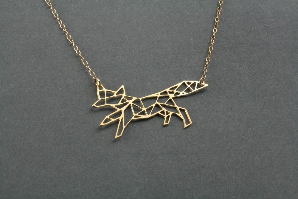 geometric fox charm fox necklace geometric fox necklace