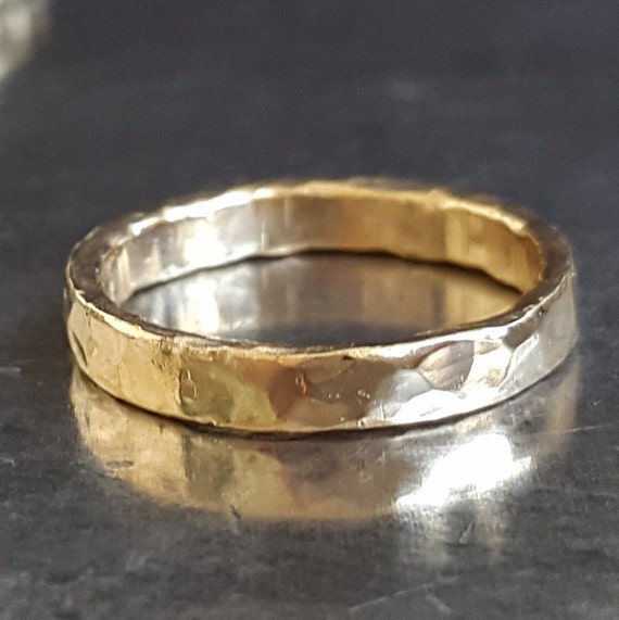 14k Gold Hammered Band Wedding Gold Band Ring by VenexiaJewelry