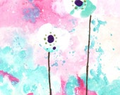 SALE 15% OFF - Abstract Art Watercolor Acrylic Painting Turquoise Rose Pink White Floral Home Wall Decor - Free Shipping * SALE 15% OFF - Abstract Art Watercolor Acrylic Painting Turquoise Rose Pink White Floral Home Wall Decor - Free Shipping *