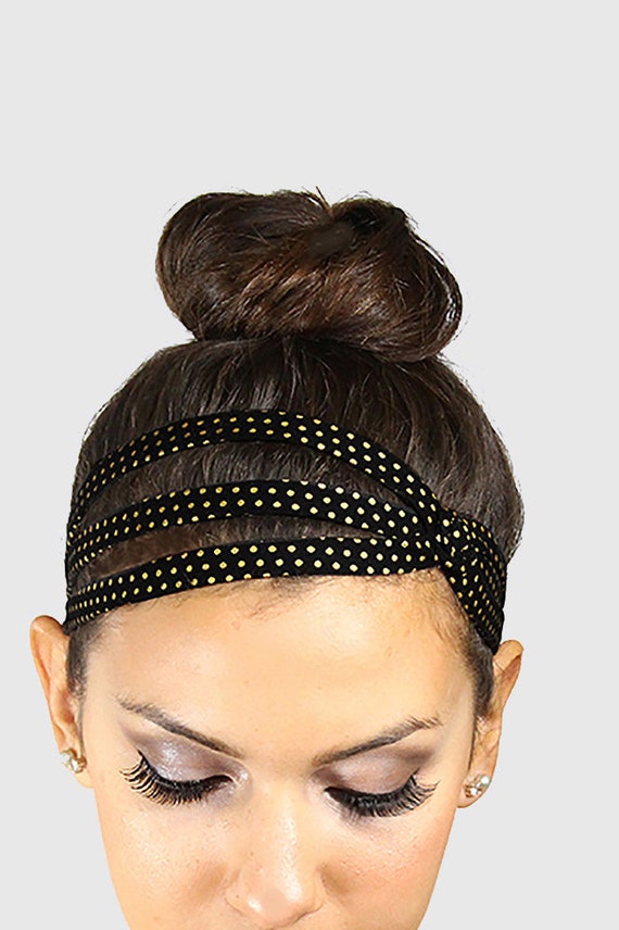 polka dot headband black and gold headband by jahannamartinez