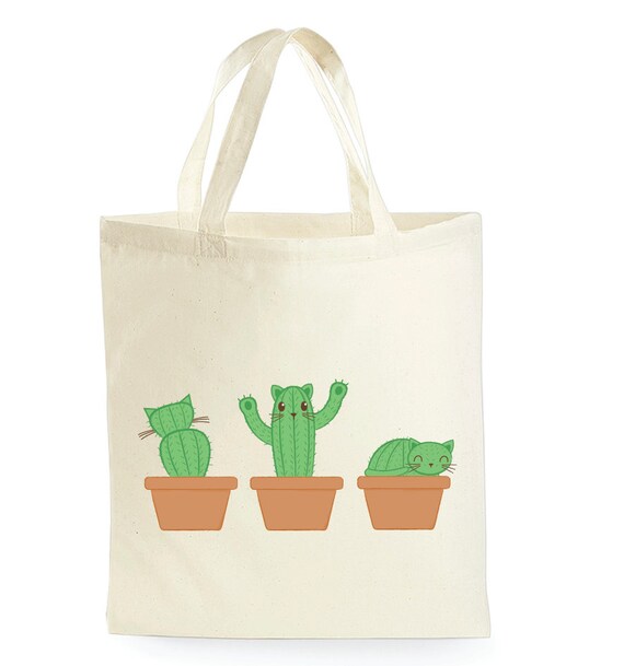 Cat Tote Bag Cat Bag Cactus Canvas Bag Catcus Shopping