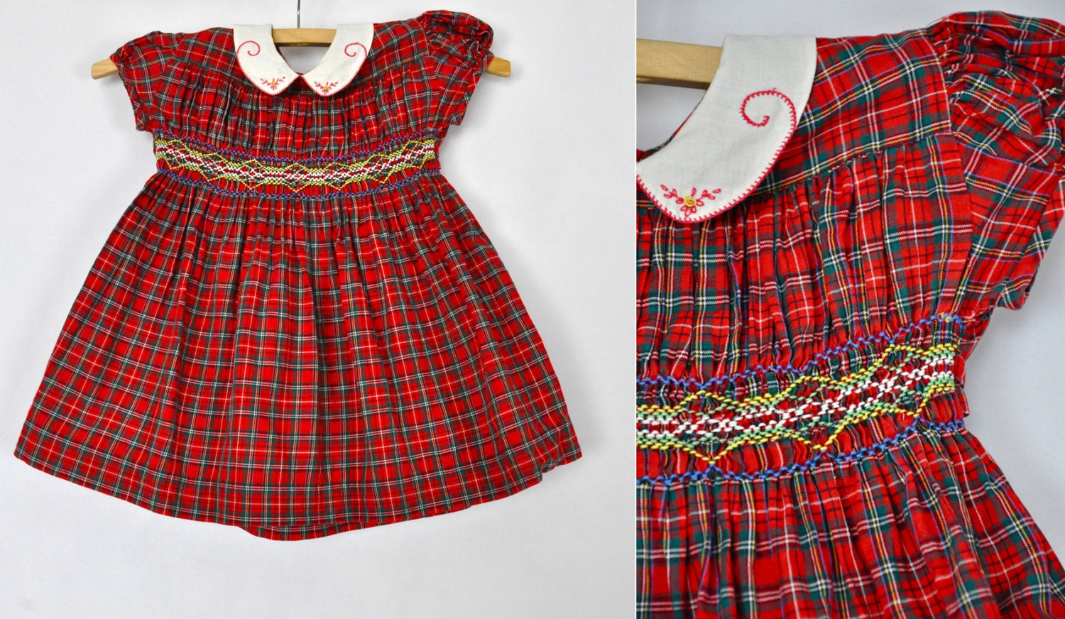 50s gingham dress hand embroidered peter pan collar baby girl 50s gingham dress hand embroidered peter pan collar baby girl