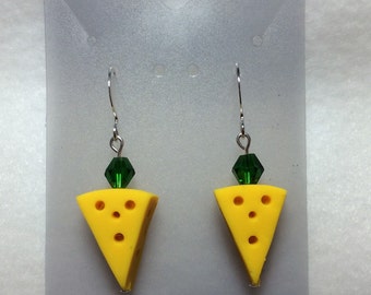 Green Bay Packer Jewelry - Cheesehead Earrings w/green crystal