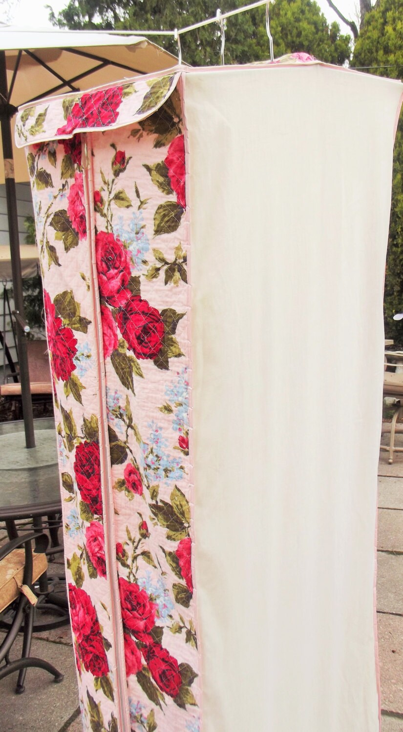 Garment Bag, 1950’s Clothing Storage Bag, Shabby Chic Floral, Quilted