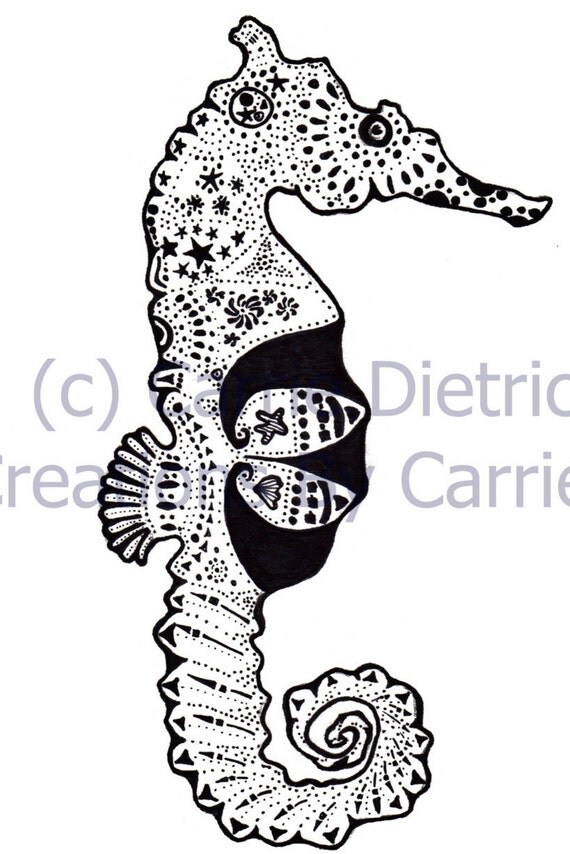 Seahorse Art Seahorse Drawing Doodle Art Pen By CreationsByCarrieD