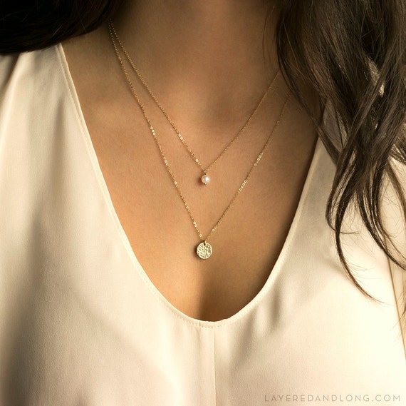 Pearl Drop Necklace Gold or Silver Dainty Small by LayeredAndLong