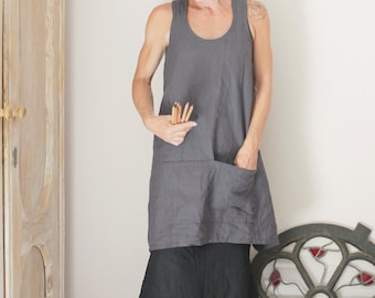 Linen apron in slate grey, Cross back, Pinafore apron, Natural linen, Eco friendly