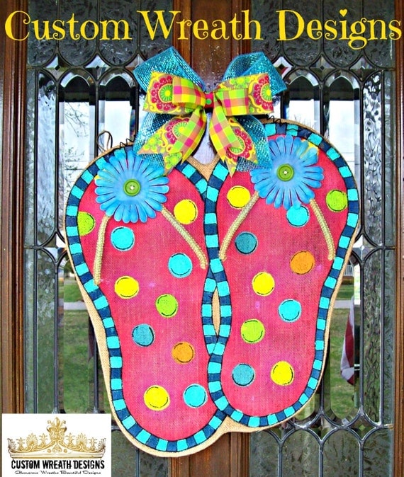 Burlap Flip Flops Door Hanging