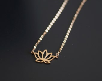 Lotus Necklace, Rose Gold, Christmas Gifts, Lotus Flower Necklace, Bridesmaid Gift, Gift For Mom, Gift For Women, Christmas, Titanium, Yoga