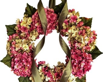 Blended Hydrangea Wreath | Summer Wreaths | Front Door Wreaths | Shabby Chic Decor | Hydrangeas Wreath | Housewarming Gift | Wreaths