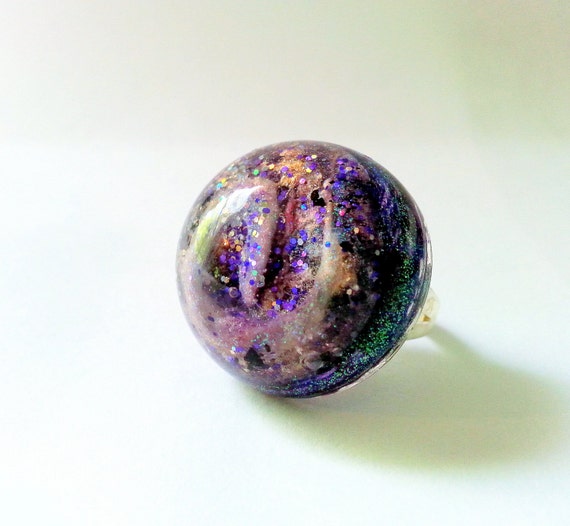Galaxy Ring Black Space Ring Outer Space by CrystalynsDreamery