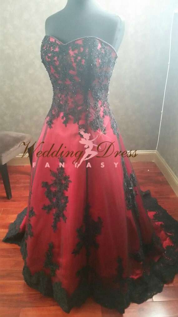 Gorgeous Red And Black Wedding Dress By WeddingDressFantasy