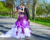 Dip Dye Purple and White Ombre Wedding Dress Strapless Colorful Bridal Ballgown Handmade to Your Measurements