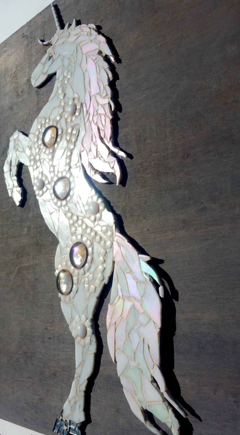 Whimsical Unicorn Wall Art Large Stained Glass by SamahStudios