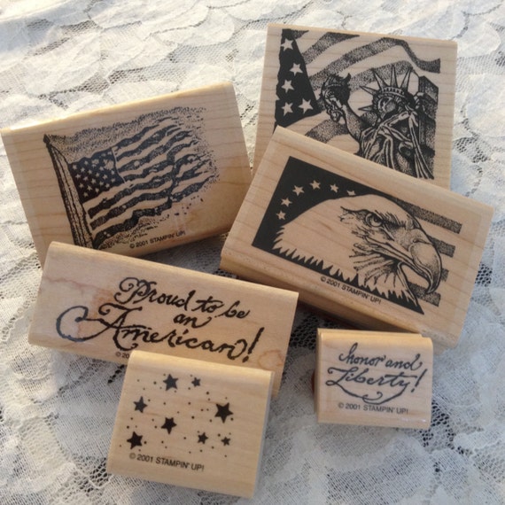 Patriotic Wooden Rubber Stamp Set 6 pcs