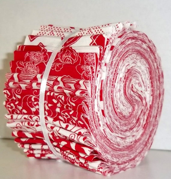 Jelly Roll Quilting Fabric Strips Red and by TheCalicoCatFabrics