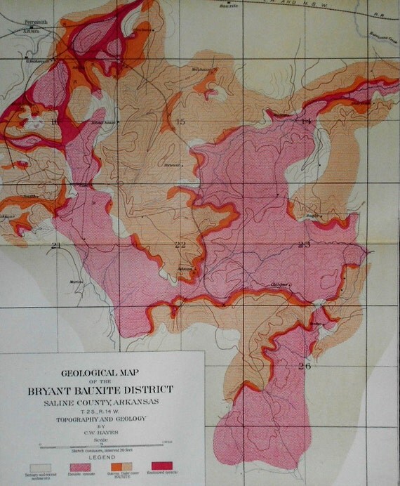 1901 Bryant Bauxite District Arkansas Geologic Map AR. Saline
