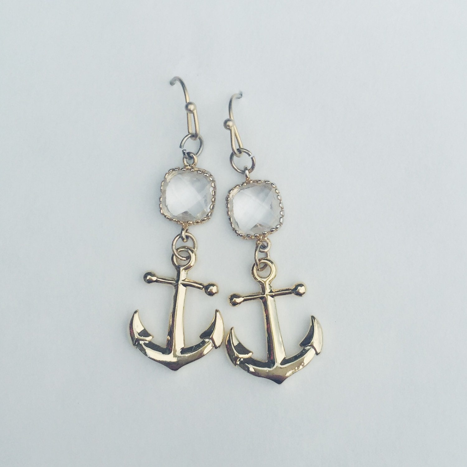 Anchor Earrings Nautical Gold with Crystals by PumpkinsandPoppies