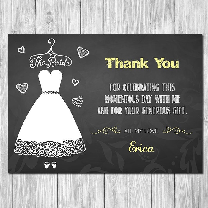 Bridal Shower Thank You Card Chalkboard Dress Chalkboard