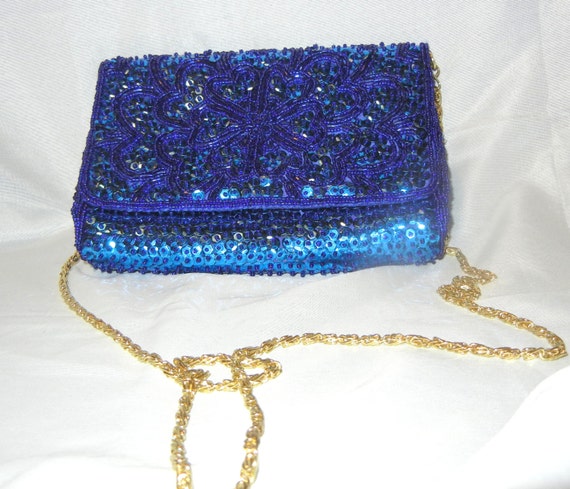 Vintage La Regale Blue Sequins Evening Purse Clutch