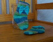 Crocheted Baby Socks Crochet Baby Booties 3-6 months Blue Variegated 