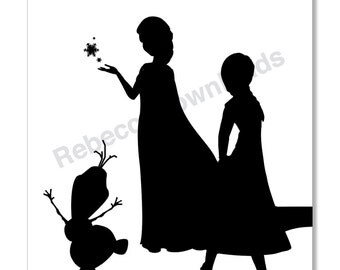 SET of 3 Frozen Silhouettes Elsa Anna and Olaf Printable Print