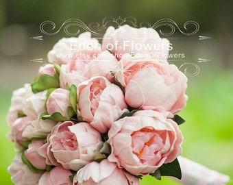 Pink Peony Bridal Bouquet Silk Artificial Peony Flower Bouquet, bridal bouquets, bridesmaid bouquets
