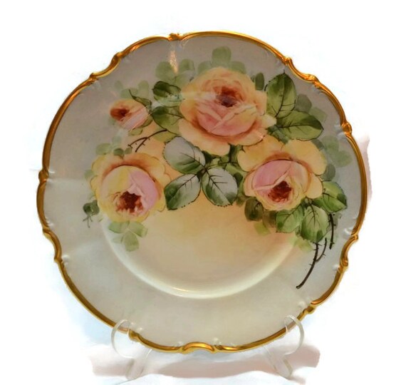 Bavaria Plate w/ Hand Painted Yellow Roses by ChicMouseVintage