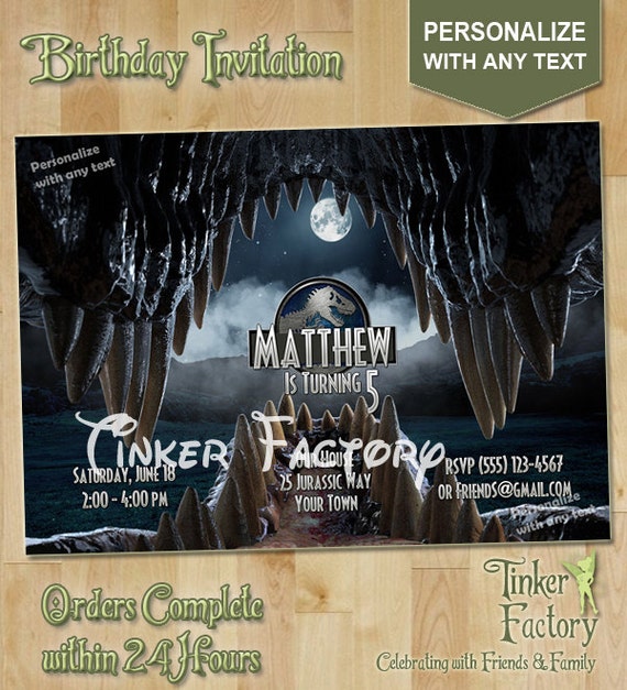Jurassic World Birthday Party Invitation - Digital File - Printable - dinosaurs