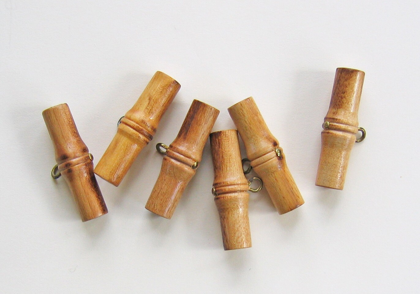 Bamboo Buttons set of 6 carved from Wood with Brass by ButtonJoan